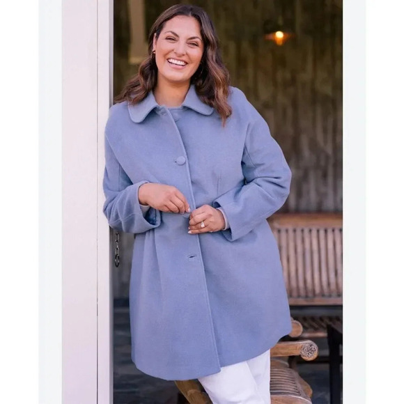 Gal Meets Glam Eloise Wool Blend Pea Coat XL Single Breasted French Blue Pockets - Picture 2 of 9